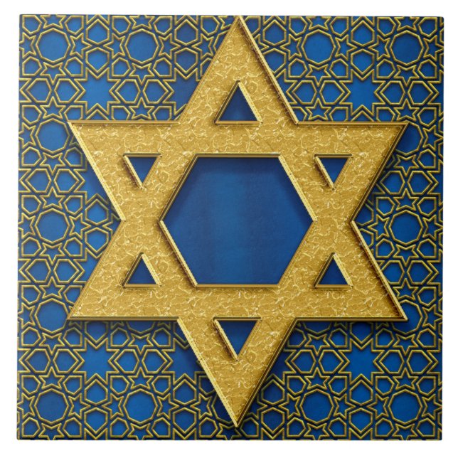 Star of David, Hanukkah Pattern Holiday Gift Ceramic Tile (Front)