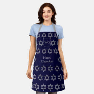 Star of David   HAPPY CHANUKAH   Monogram Blue Apron