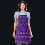 Star of David | HAPPY CHANUKAH | Monogram Purple Apron<br><div class="desc">Stylish HAPPY CHANUKAH Apron with faux silver STAR OF DAVID pattern against a royal purple background. In the middle there is a CUSTOMIZABLE text which reads HAPPY CHANUKAH in faux silver typography. At the top there is a CUSTOMIZABLE MONOGRAM, which you can replace with your own. Matching items available. Great...</div>