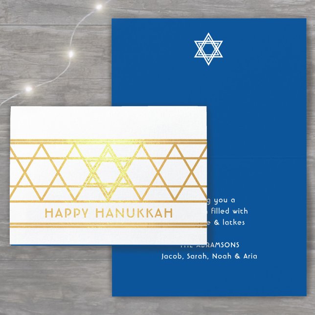 Star of David Happy Hanukkah Techelet Blue Modern Foil Card (Creator Uploaded)