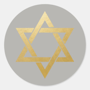 Star of David Jewish Gold Grey Circle Classic Round Sticker