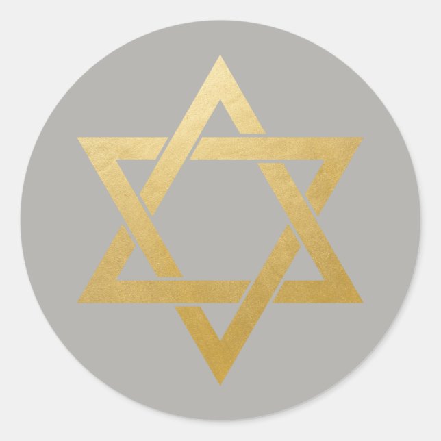 Star of David Jewish Gold Grey Circle Classic Round Sticker (Front)