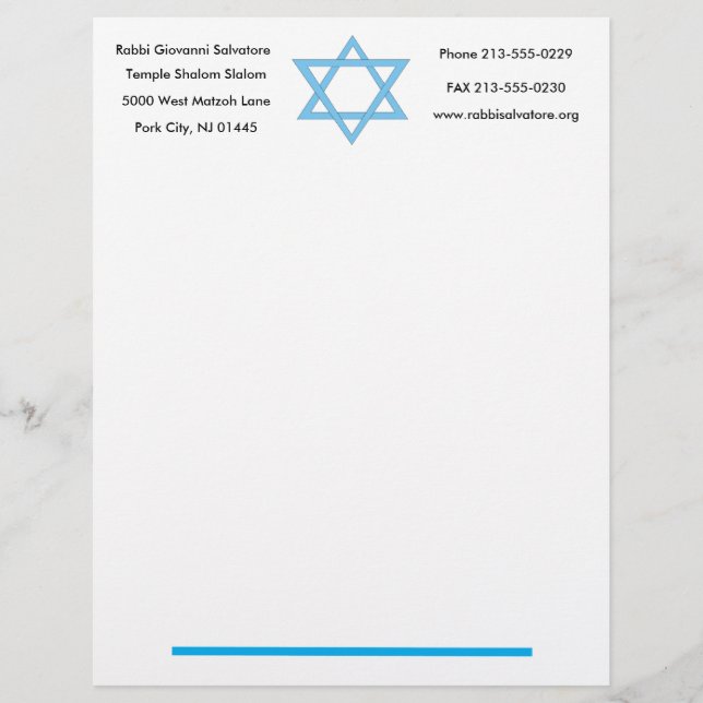 Star of David Letterhead Design (Front)