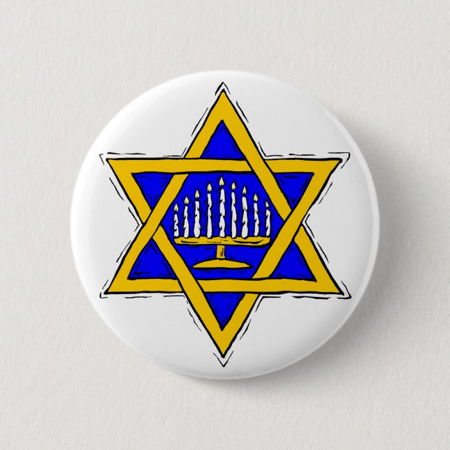 Star of David & Menorah 6 Cm Round Badge (Front)