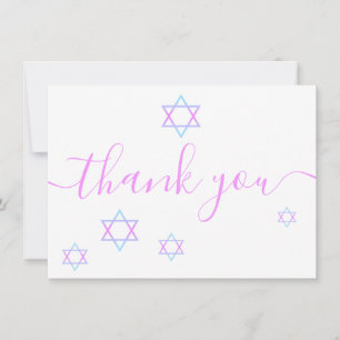 Star of David Modern Pink Script Bat Mitzvah Thank You Card