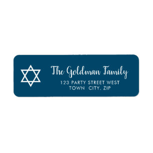 STAR OF DAVID modern plain simple dark blue white Return Address Label