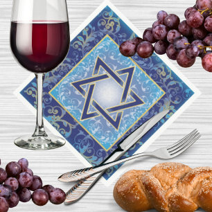 Star of David Navy Blue Gold Jewish Napkin
