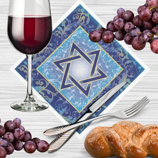 Star of David Navy Blue Gold Jewish Napkin (Creator Uploaded)