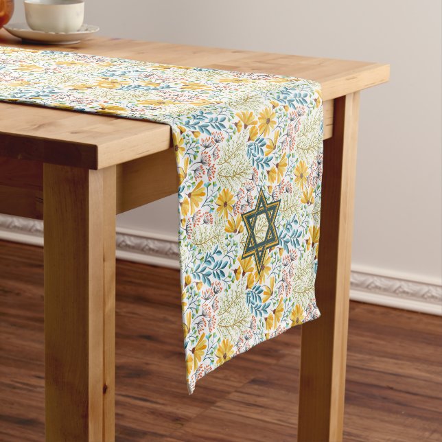 Star of David on Spring Flowers Short Table Runner (In Situ)