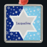 Star Of David Ornament<br><div class="desc">The perfect ornament for the interfaith family. A star of David is silhouetted against a field of dark and light blue stars and snowflakes. Your name goes within. This also makes a perfect pendant or Chanukah gift. Available with matching products.</div>