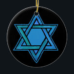 Star of David Ornament<br><div class="desc">A blue and green Star of David on a black background, from a handpainted design by Judy Adamson, makes this an attractive ornament.</div>