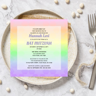 Star of David Pastel Ombre Bat Mitzvah Square Invitation