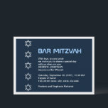 Star of David Pattern Bar Mitzvah Invitation<br><div class="desc">Star of David Pattern Bar Mitzvah invitation features five star patterns aligned vertically on a striped background,  all within a white border line. The title 'Bar Mitzvah' is in blue. Available for bat mitzvahs as well. © Morning 6</div>