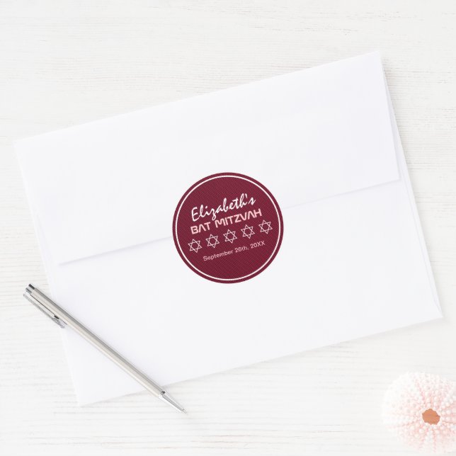 Star of David Pattern Bat Mitzvah Classic Round Sticker (Envelope)