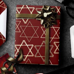 Star of David Pattern Modern of Gold on Red Wrapping Paper