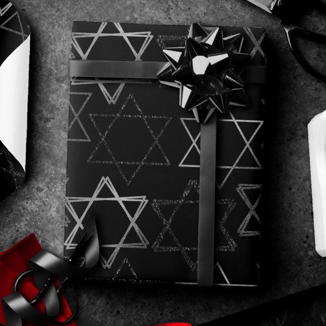 Star of David Pattern | Modern of Silver on Black Wrapping Paper (Creator Uploaded)