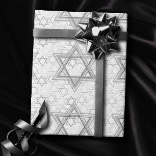 Star of David Pattern Silver and White Scatter Wrapping Paper