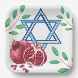 Star of David Pomegranate Leaves Jewish  Paper Plate