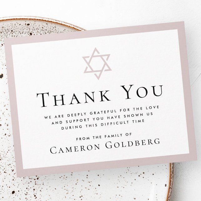 Star of David rose taupe border funeral sympathy Thank You Card (Star of David rose taupe border funeral sympathy Thank You Card)
