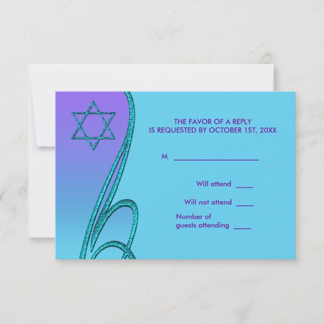 Star of David RSVP Cards Purple Teal (Front)