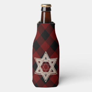 Star of David Rustic Buffalo Red and Black Plaid Bottle Cooler