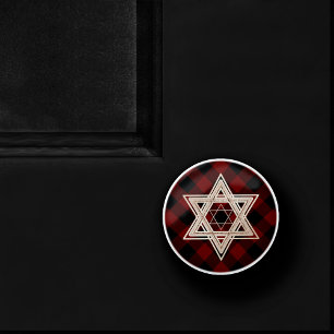 Star of David   Rustic Buffalo Red and Black Plaid Ceramic Knob