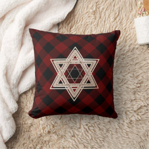 Star of David   Rustic Buffalo Red and Black Plaid Cushion