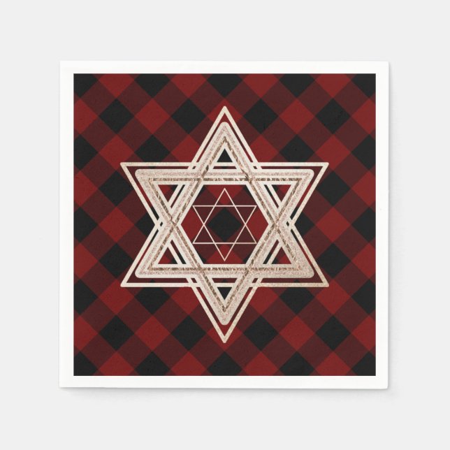 Star of David | Rustic Buffalo Red and Black Plaid Napkin (Front)