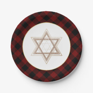 Star of David   Rustic Buffalo Red and Black Plaid Paper Plate