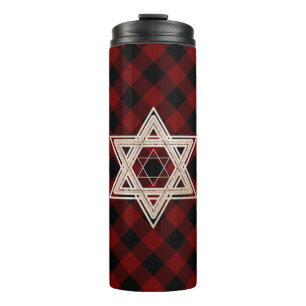 Star of David Rustic Buffalo Red and Black Plaid Thermal Tumbler