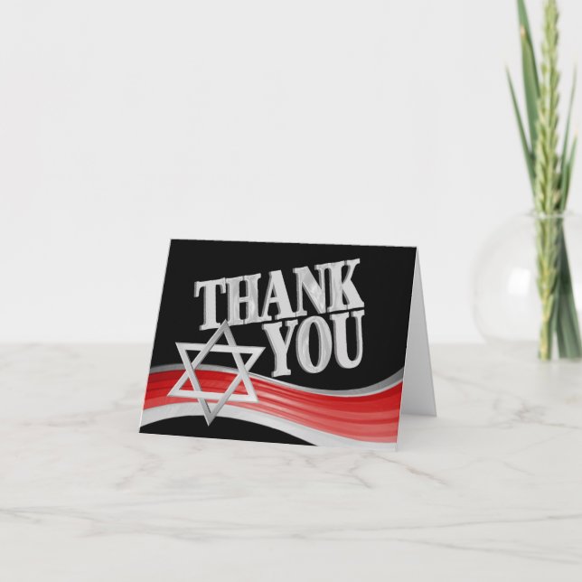 Star of David Silver and Red Thank You Card (Front)