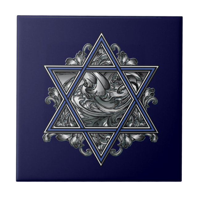 Star of David Silver Ceramic Tile (Front)