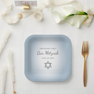 Star of David Simple Blue Modern Bat Mitzvah Paper Plate