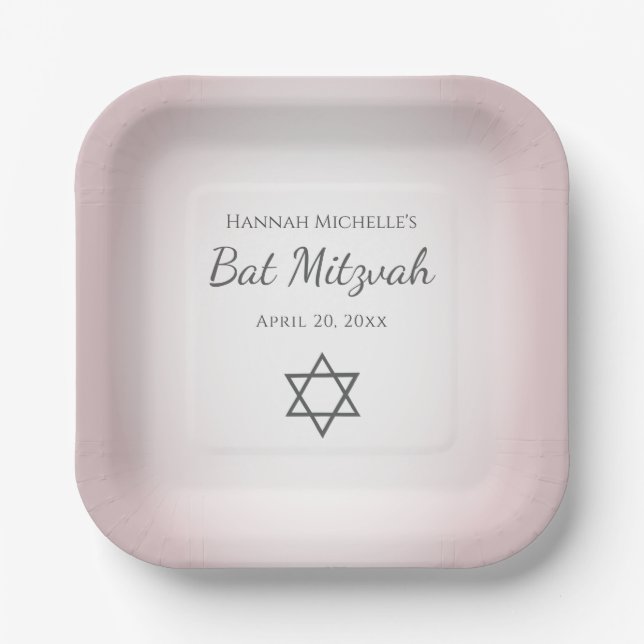 Star of David Simple Pretty Blush Pink Bat Mitzvah Paper Plate (Front)