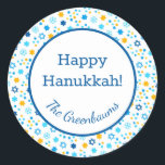 Star of David Snowflakes Gift Tag<br><div class="desc">These fabulous gift tags would look great on all your Hanukkah gifts.  They are so festive with their snowflakes and Stars of David in blue and yellow.  Trendy yet traditional.  And,  they are customisable with your family name.</div>