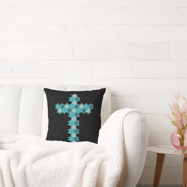 Star of David Star Cross Blue Optical Illusion Cushion (Couch)