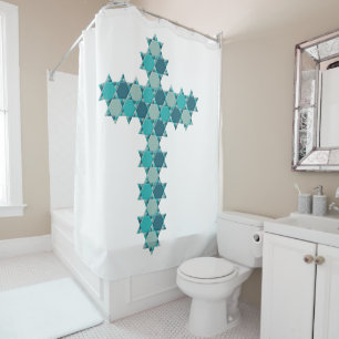 Star of David Star Cross Blue Optical Illusion Shower Curtain