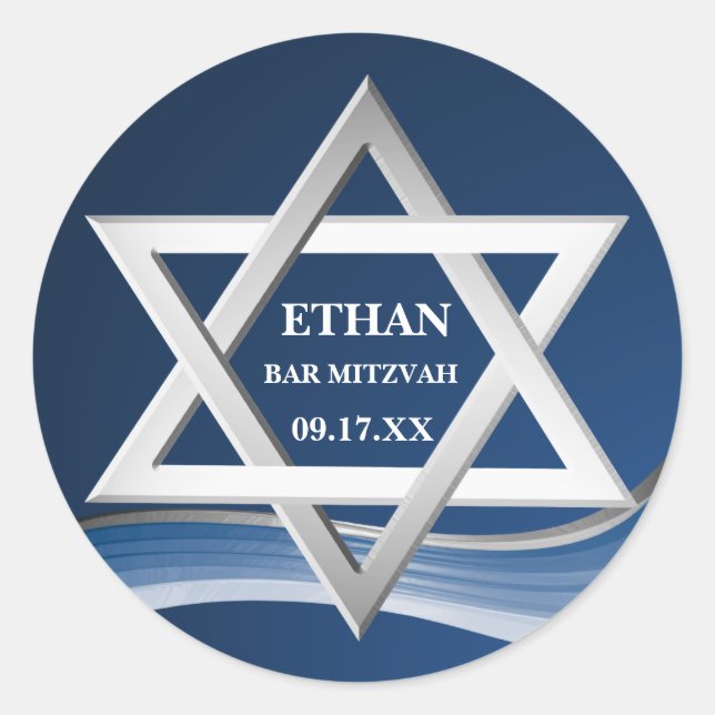 Star of David Steel Wave Bar Mitzvah Classic Round Sticker (Front)