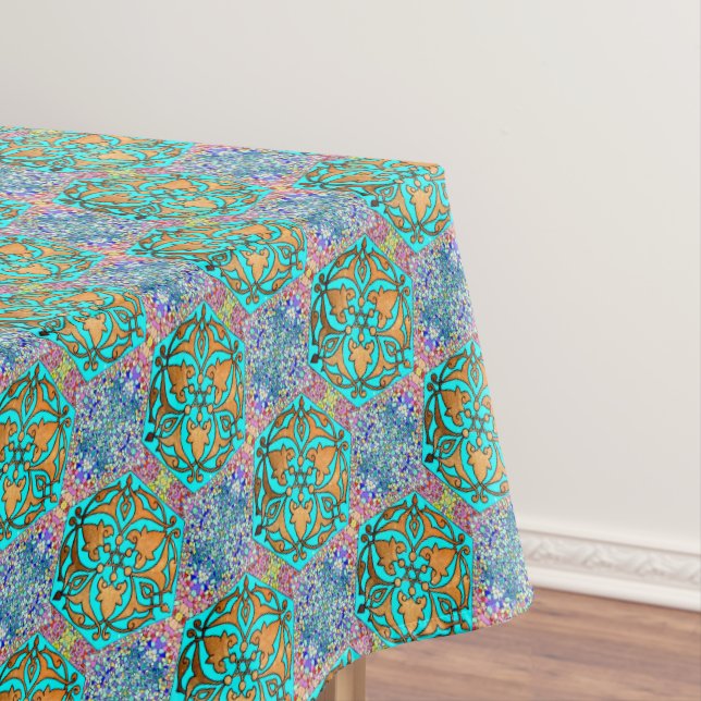 Star of David Turquoise fine Tablecloth (In Situ)
