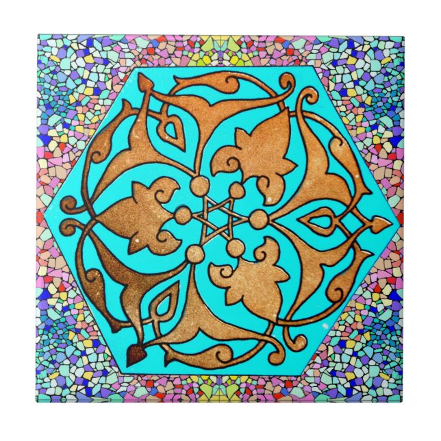 Star of David Turquoise Floral Tile (Front)