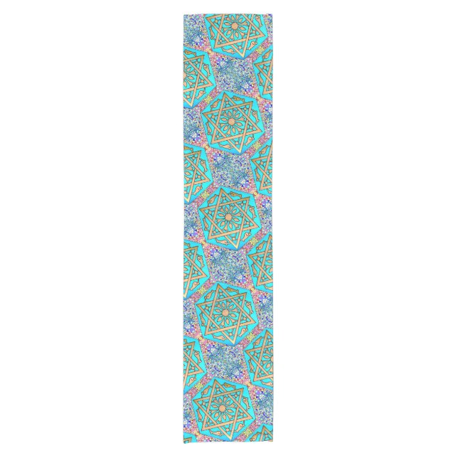 Star of David Turquoise Short Table Runner (Front)