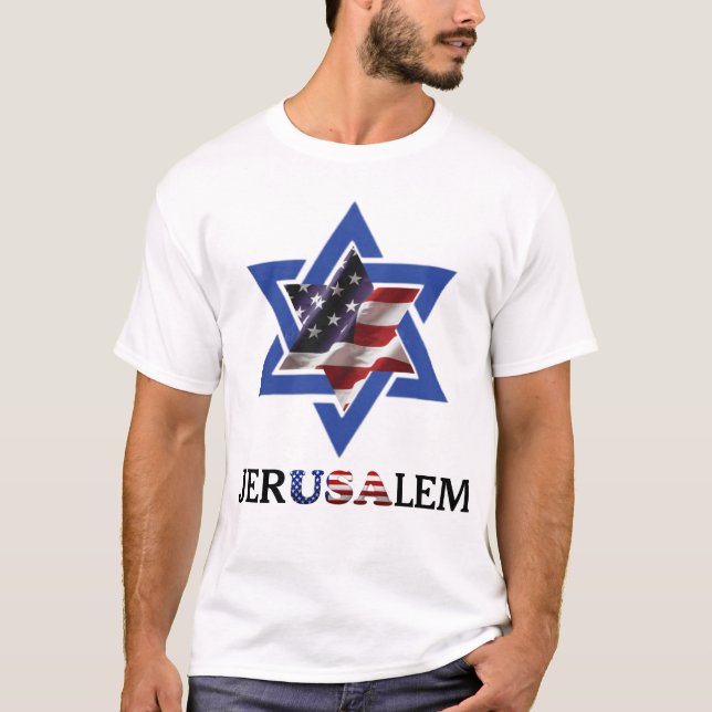 Star of David USA, jerUSAlem Israel Judaica T-Shirt (Front)