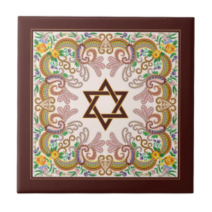 Star of David Vintage Baroque Jewish Art Ceramic Tile