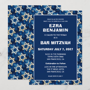 Star of David Watercolor Custom Bar Bat Mitzvah Invitation