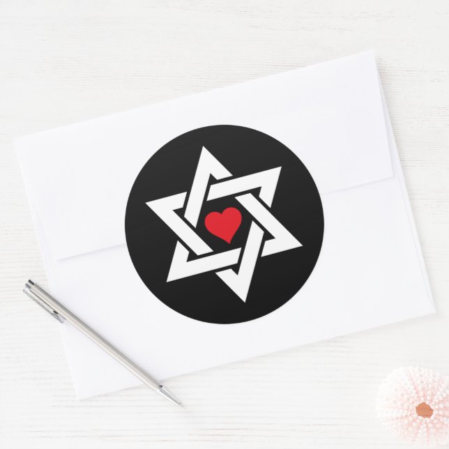Star of David with Red Heart Classic Round Sticker (Envelope)