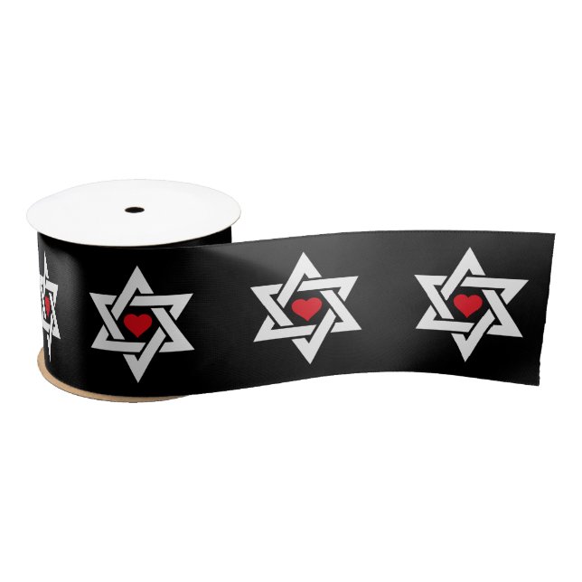 Star of David with Red Heart in the Middle Jewish Satin Ribbon (Spool)