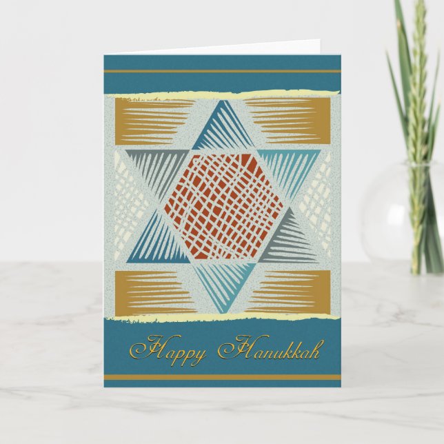 Star of David woodcut-Hanukkah Holiday Card (Front)