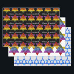 Star of David Wrapping Paper Flat Sheet Set of 3<br><div class="desc">This set of 3 different Stars of David wrapping paper will make your holiday gifts pop! The Star of David is a symbol commonly associated with Judaism and the Jewish People. Hanukkah, a lesser Jewish festival, lasting eight days, commemorates the rededication of the Temple in 165 BC by the Maccabees...</div>