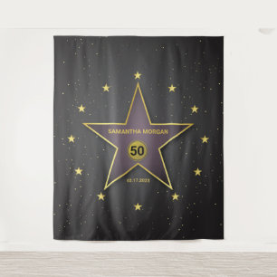 Star of Fame Birthday Backdrop Banner Gold Balck Tapestry