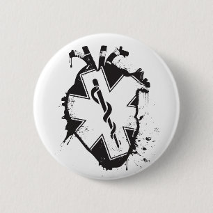star of life anatomical heart 6 cm round badge